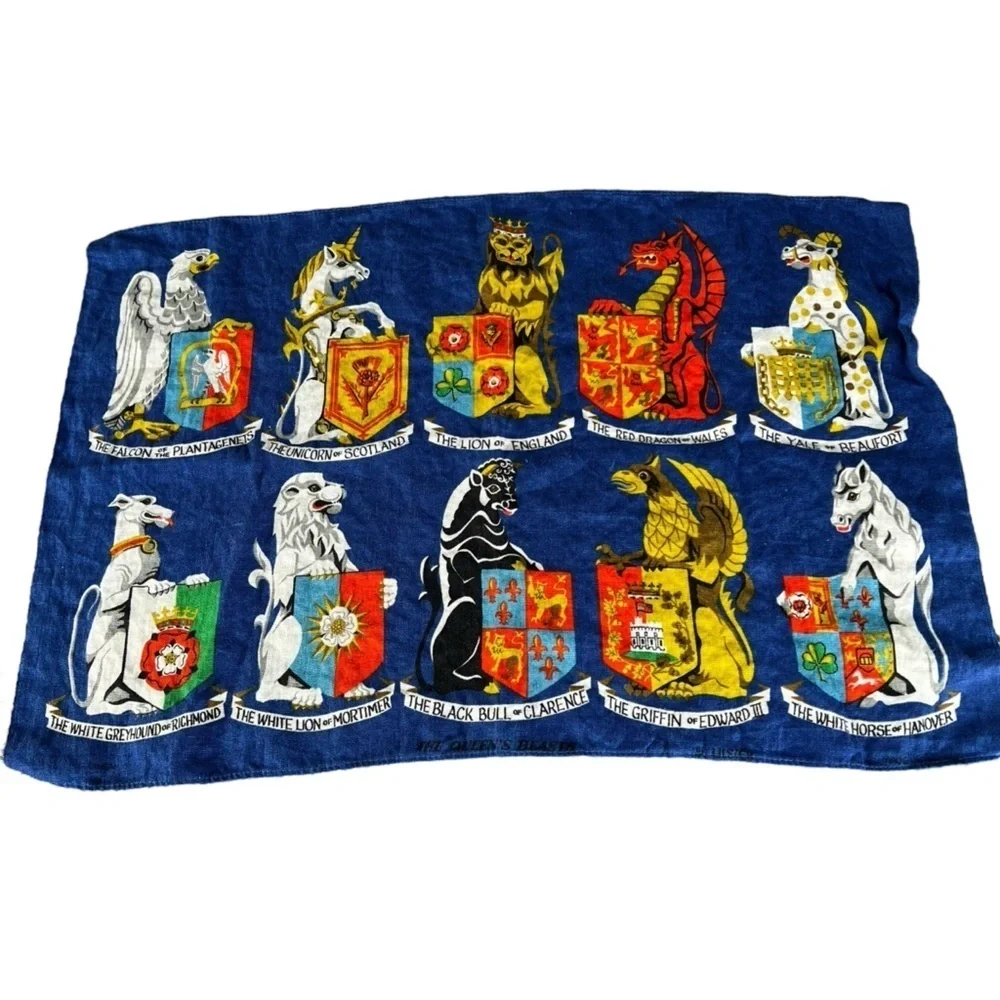 VTG Ulster British Tea Towel Set Irish Linen Beasts Bank Note London People GUC